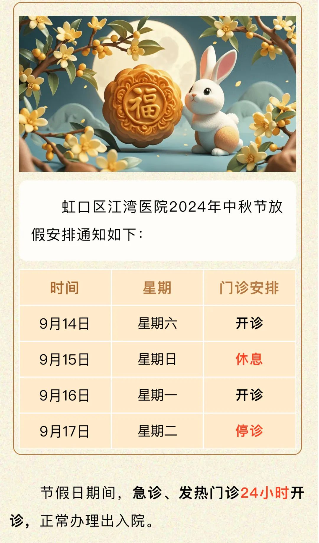 有备无患！虹口各级医院“中秋节”门急诊安排来了↘
