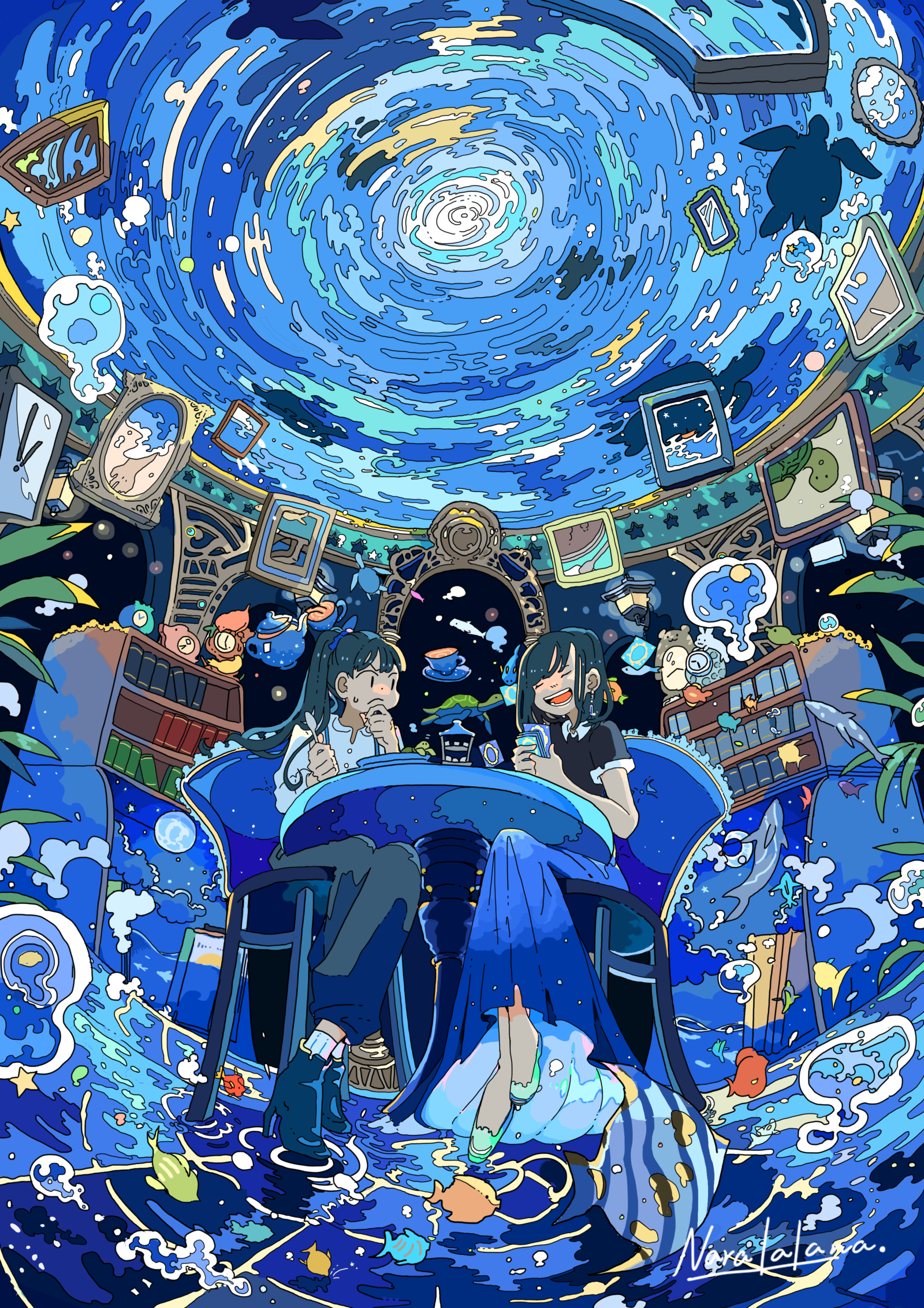 画师「ならの」作品欣赏:蓝色梦幻海底世界,透明感治愈系场景插画