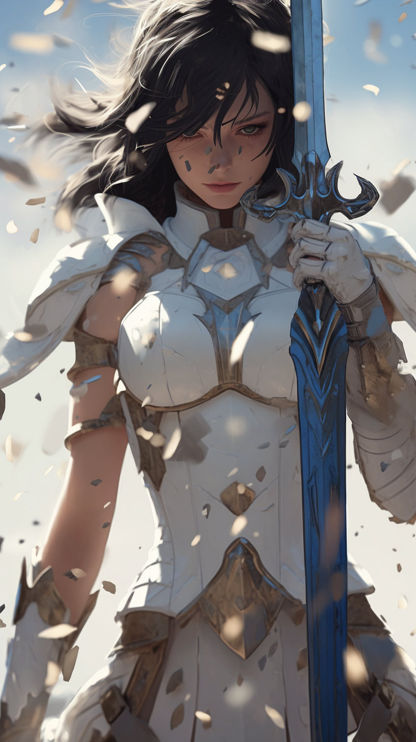 精美手机壁纸 白色铠甲天使美女战士 绝美的脸庞 动漫cg风格
