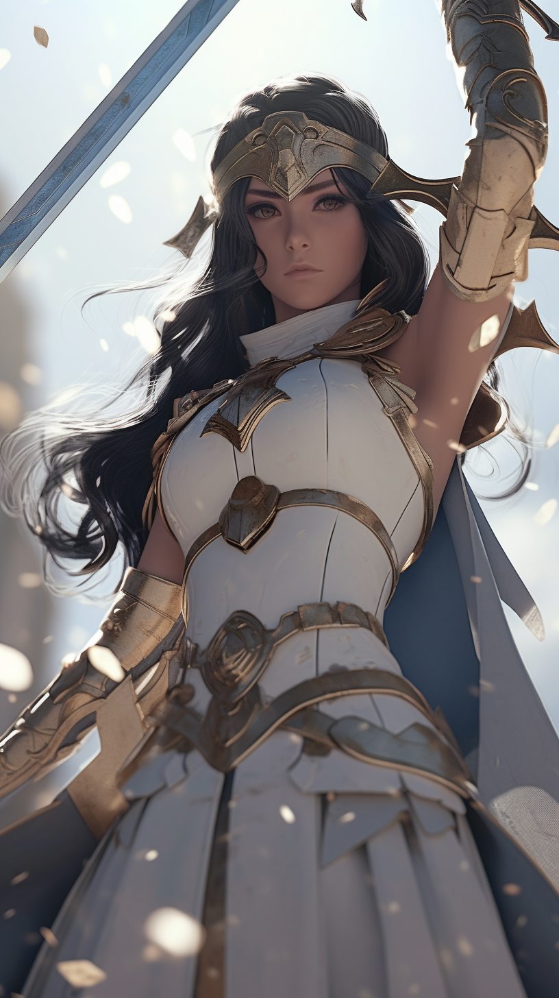 精美手机壁纸 白色铠甲天使美女战士 绝美的脸庞 动漫cg风格