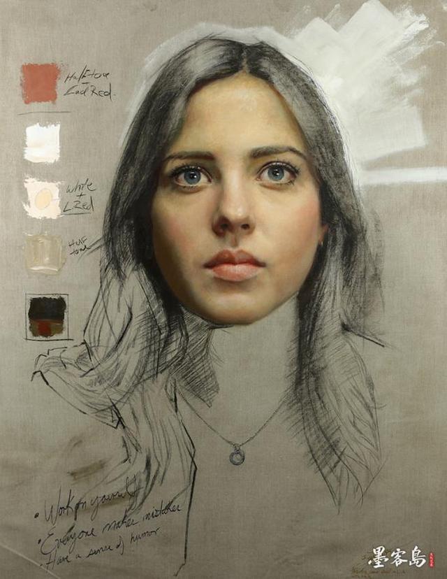 抽象与写实融于一体,他的人物肖像千姿百态,体现当下时代的印迹