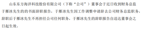 st东洋财务总监于雁冰辞职 2021年第三季度公司亏损2524.27万