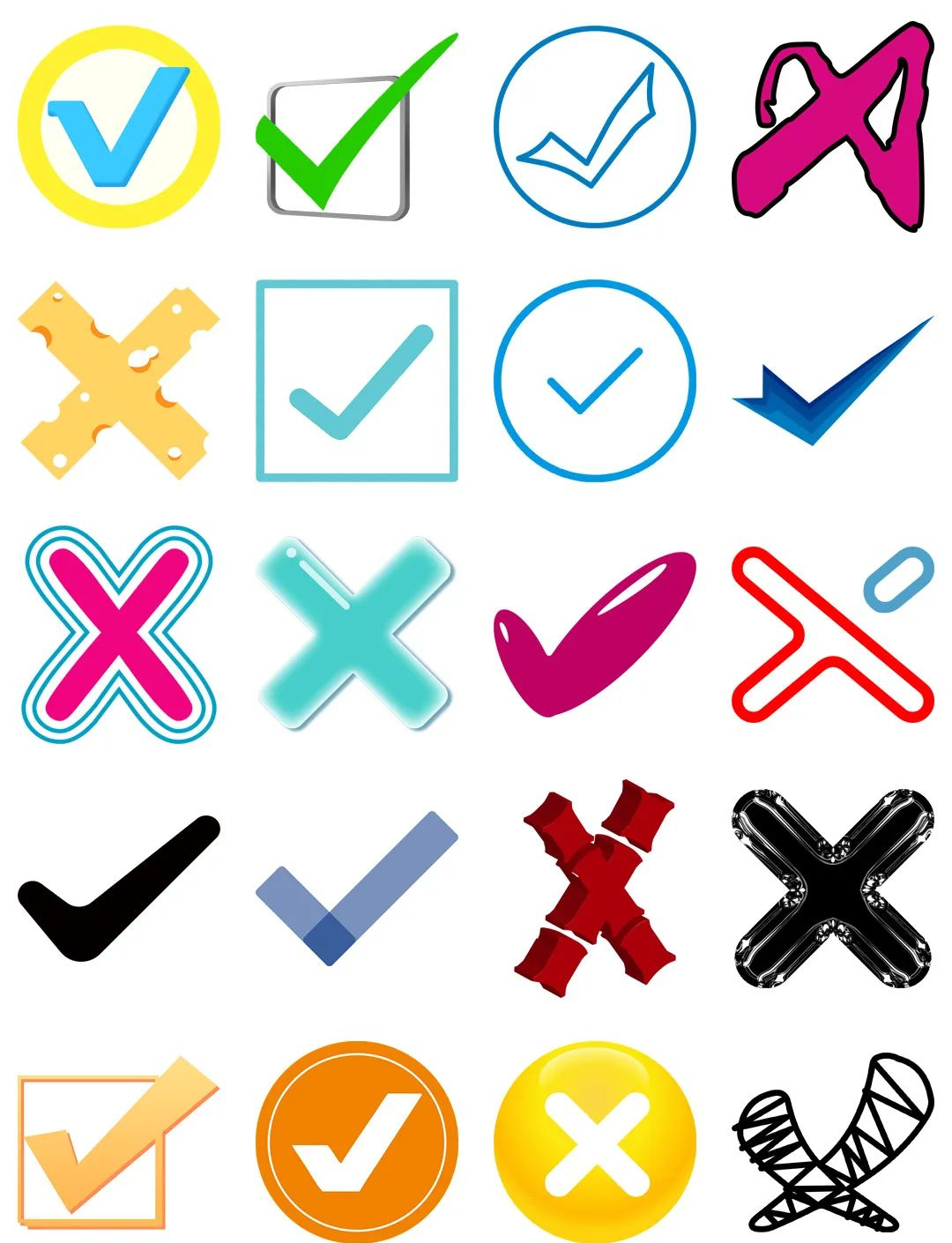 素材分享:多样风格的对号错号勾叉符号png免扣图片设计素材