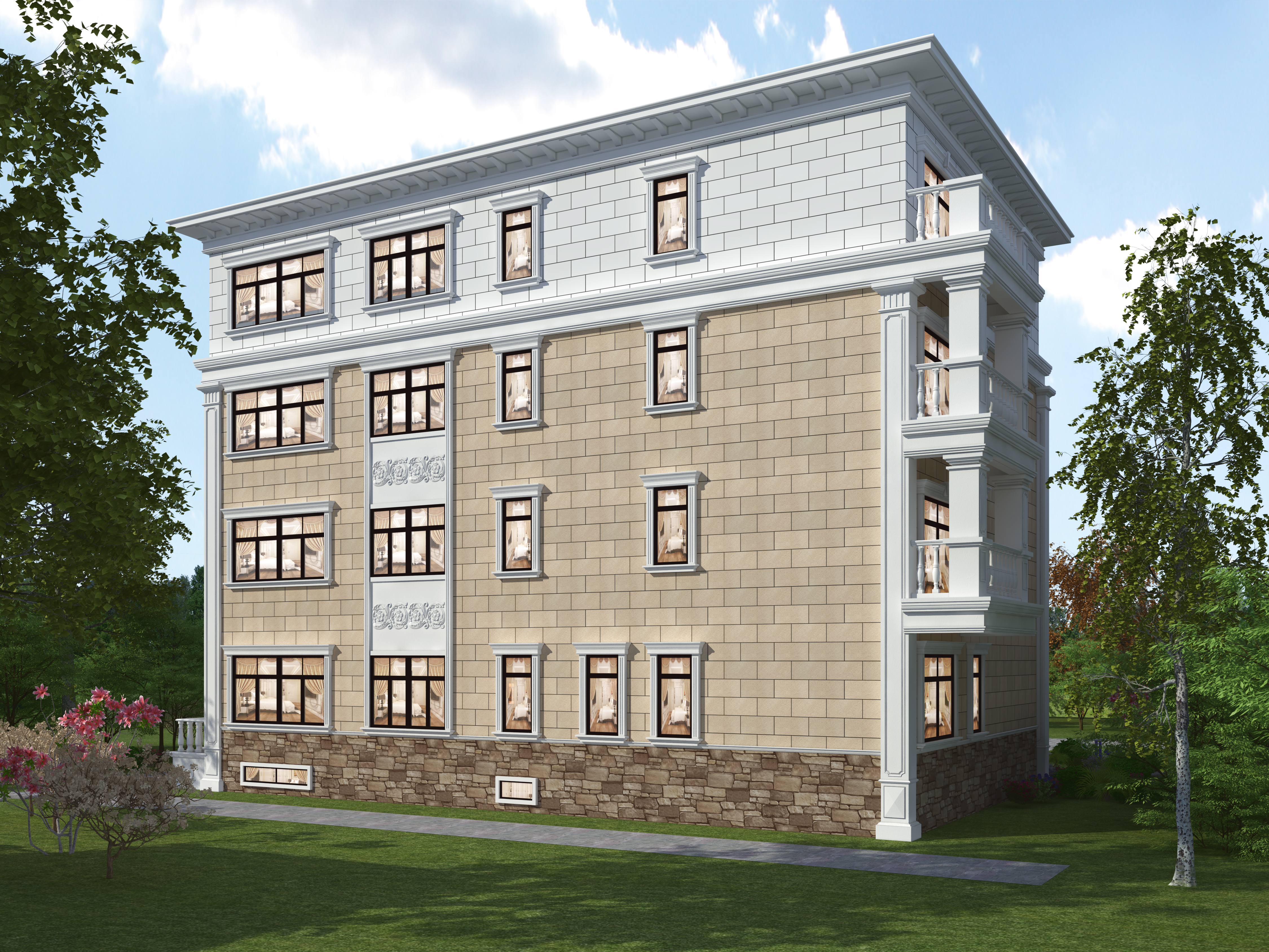 简欧四层电梯别墅,每层都多卧室设计