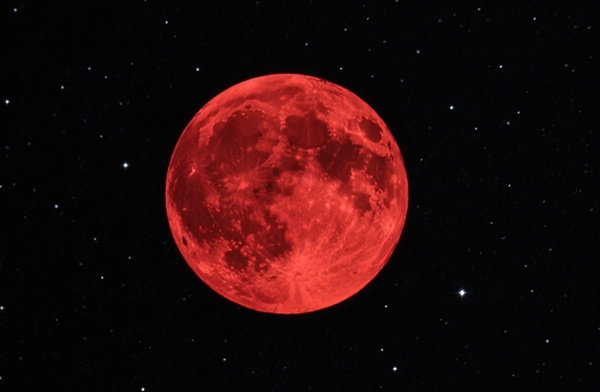 红色满月夜空中的壮丽景象