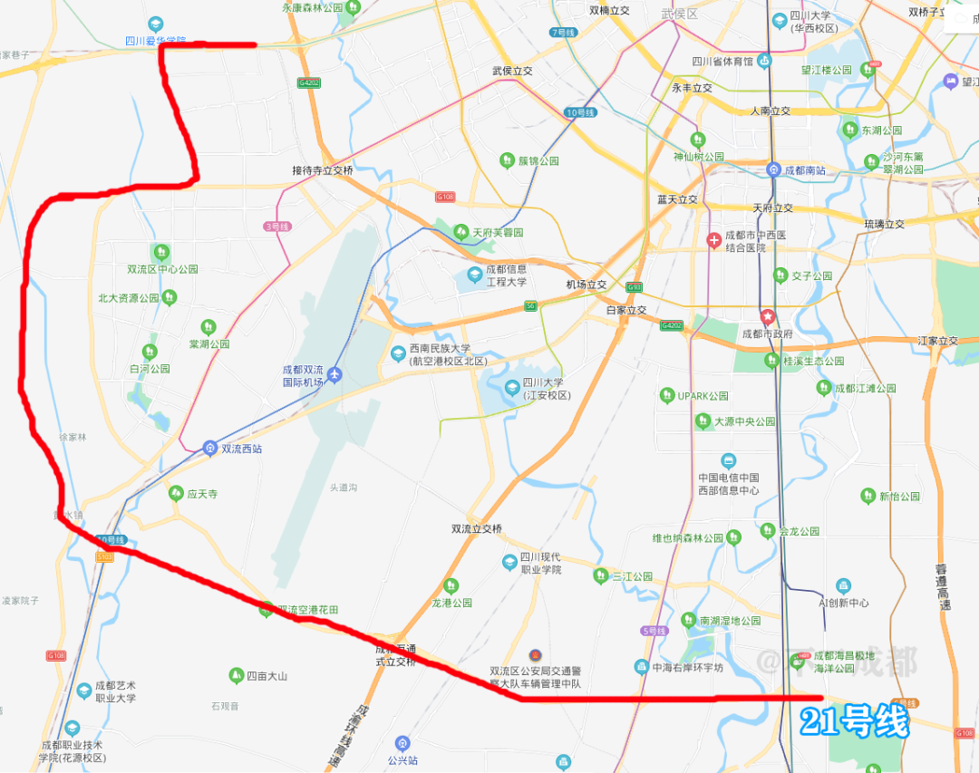 21号线走向示意图(仅做参考 成都地铁21号线