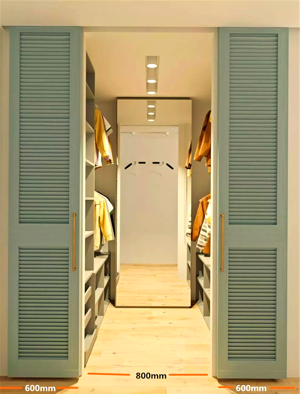 假设衣帽间的长和宽均为2米,我们可以巧妙地设计衣柜的进深和走道宽度