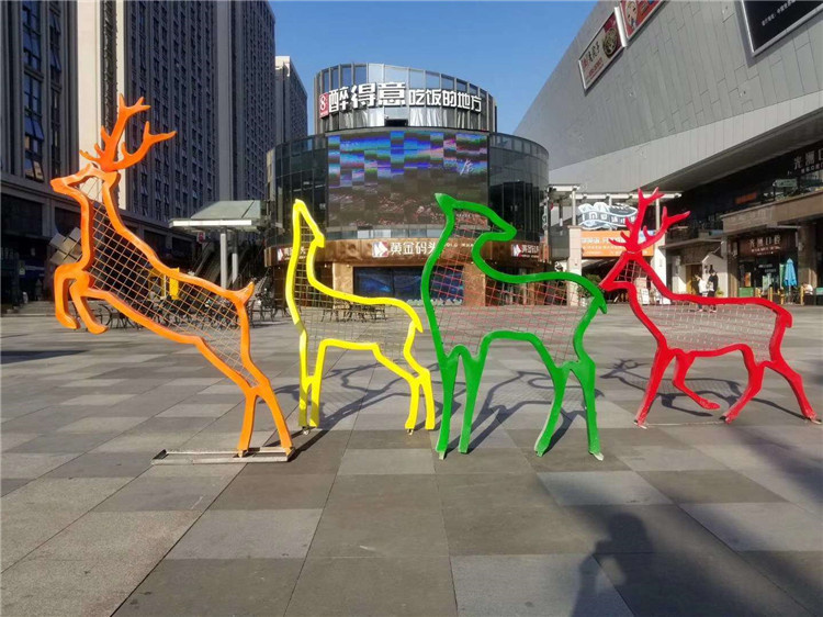 剪影鹿雕塑 公园不锈钢小鹿摆件