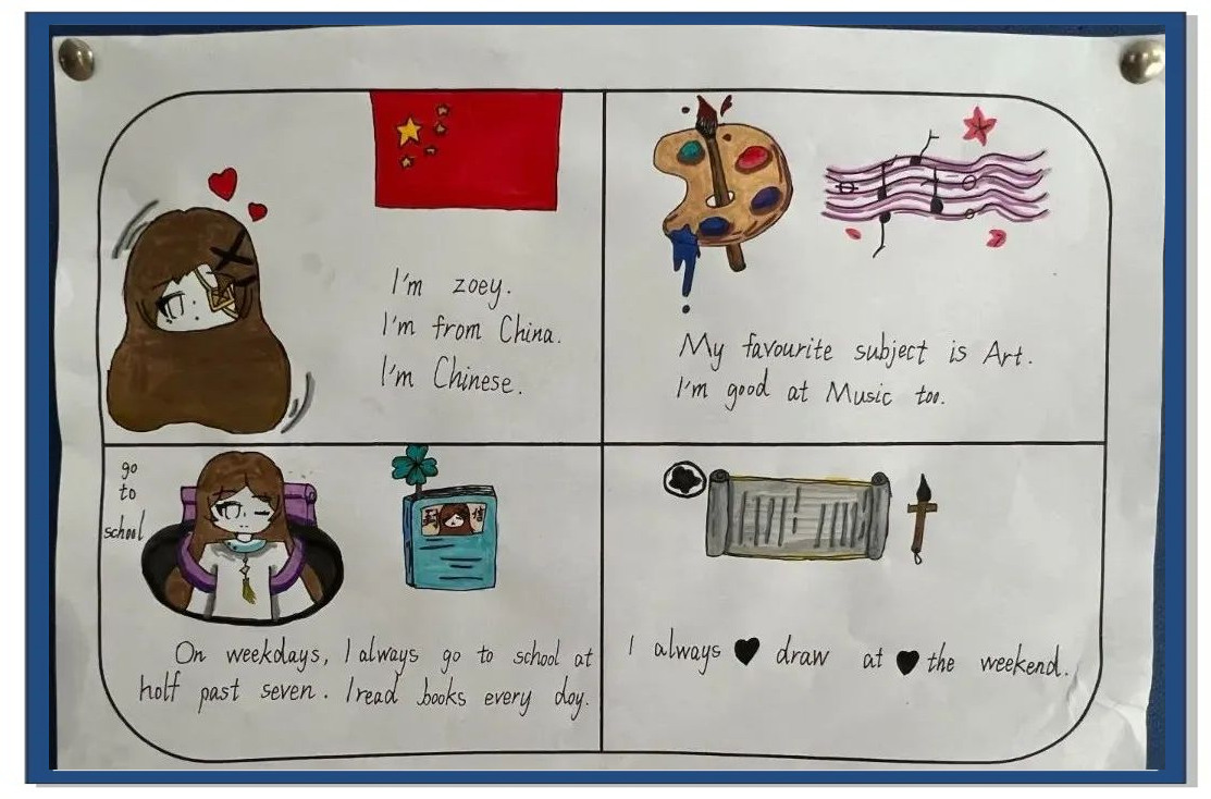 四年级学生开展"my week"主题英语四格漫画活动