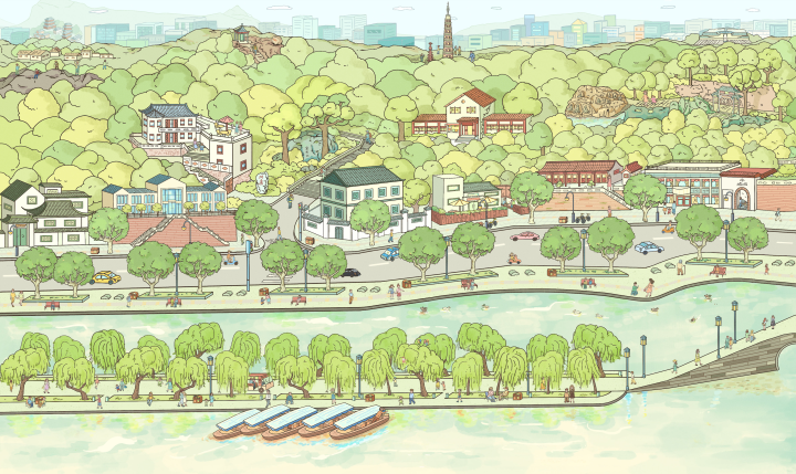 ai绘画全景西湖 这样的画风你爱了吗