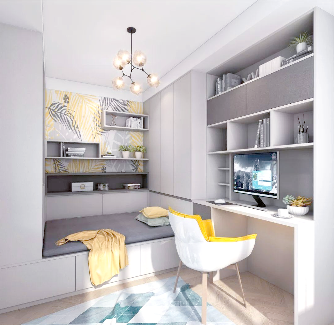 榻榻米多功能设计:床,书柜与书桌一体化,实用美观!