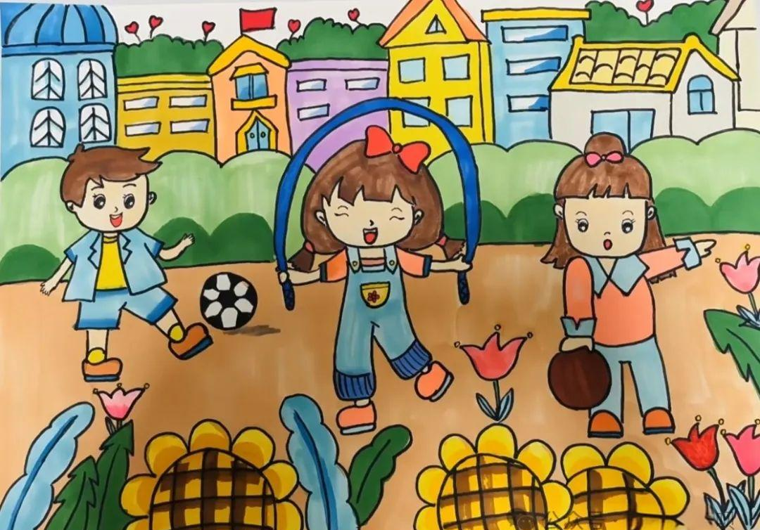 学画儿童画系列:《美丽的校园》主题素材