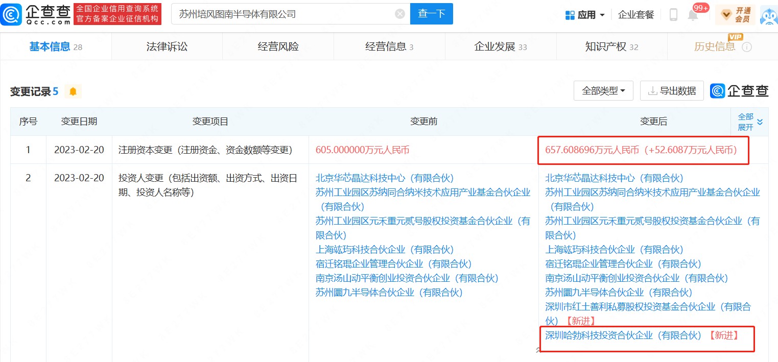 华为哈勃投资培风图南半导体公司