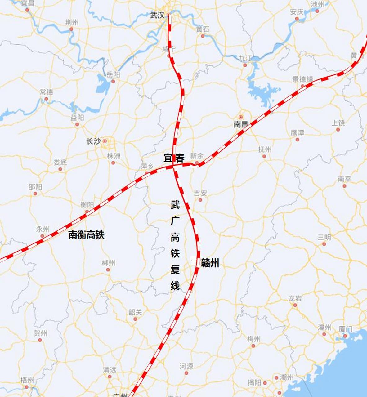 宜春的高铁规划,离不开南昌和赣州这两条线,要么争取经赣州到广州的