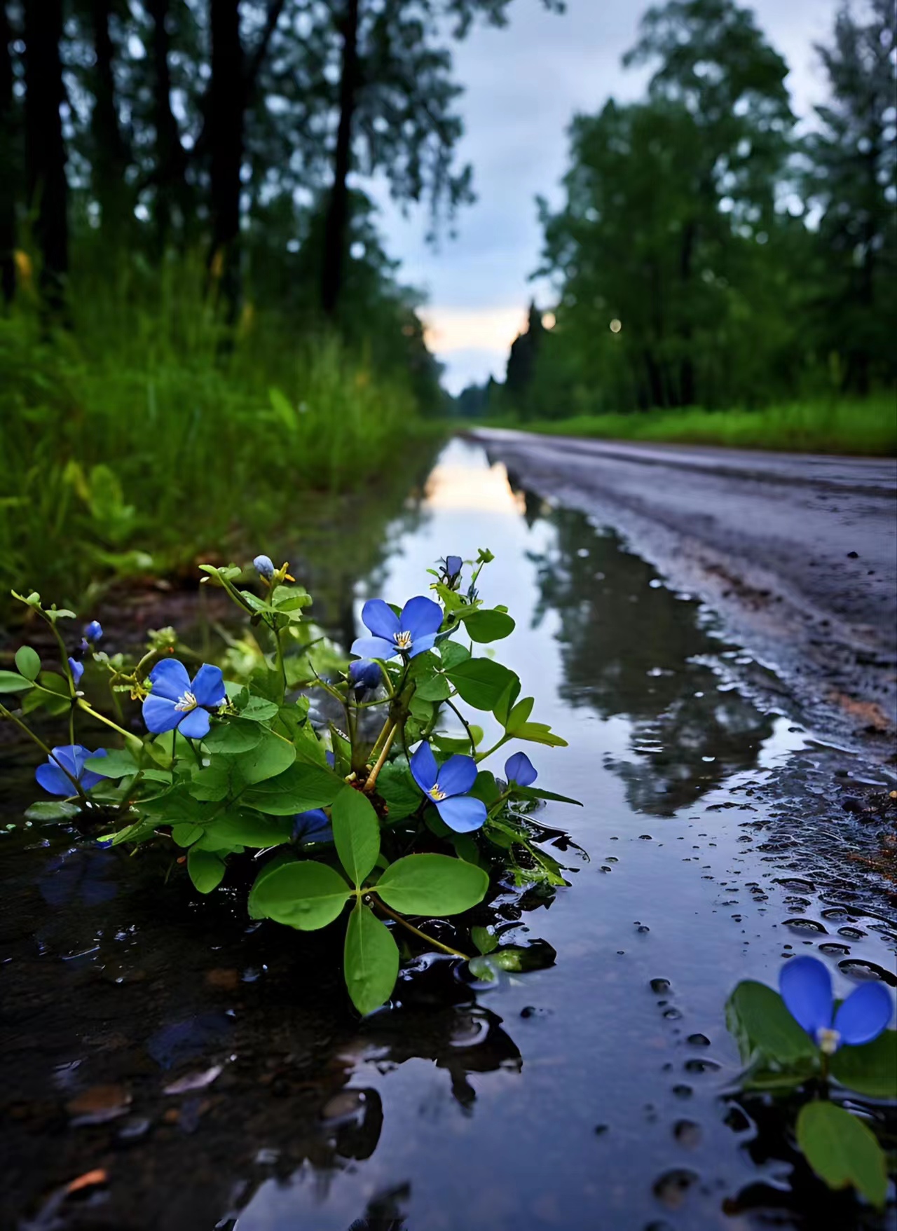 雨水滴在湖面上,泛起一圈圈涟漪, 仿佛是大自然在低语.