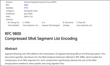 中国移动牵头！新一代互联网基础协议（SRv6）核心标准RFC9800发布