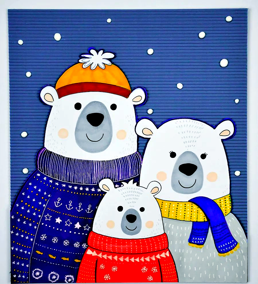 绘画指南:探索北极熊一家的卡通艺术