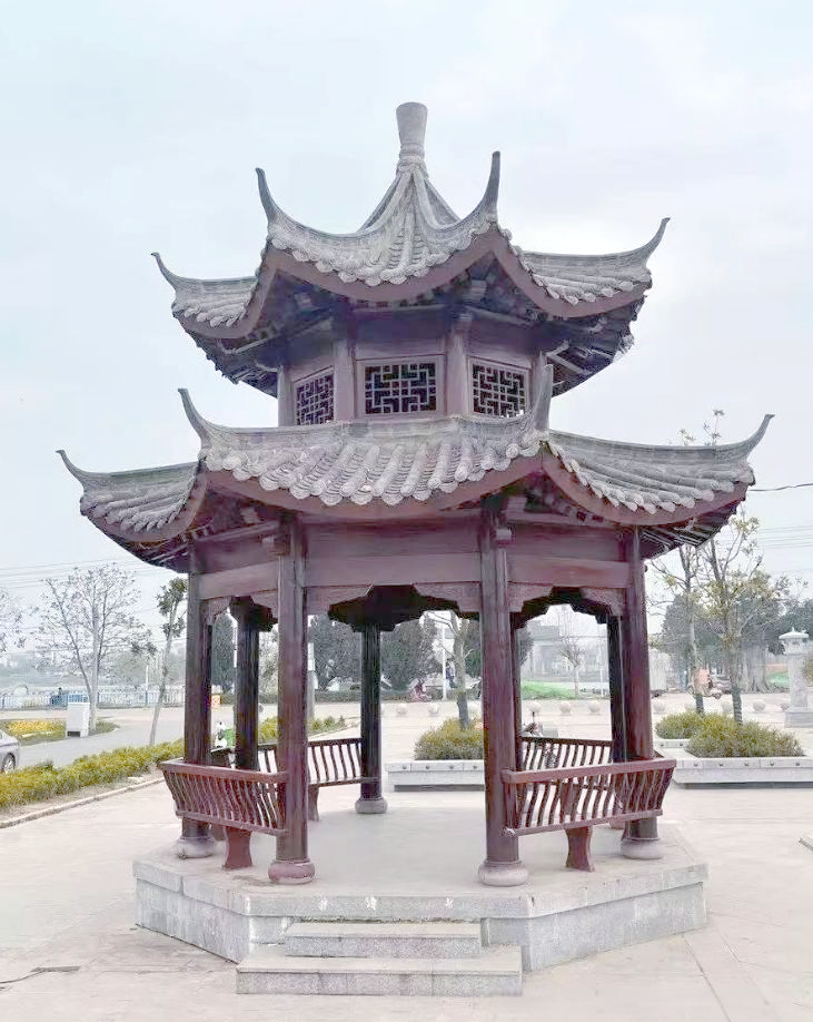 防腐木双层八角凉亭:景观古建与实用主义的完美结合