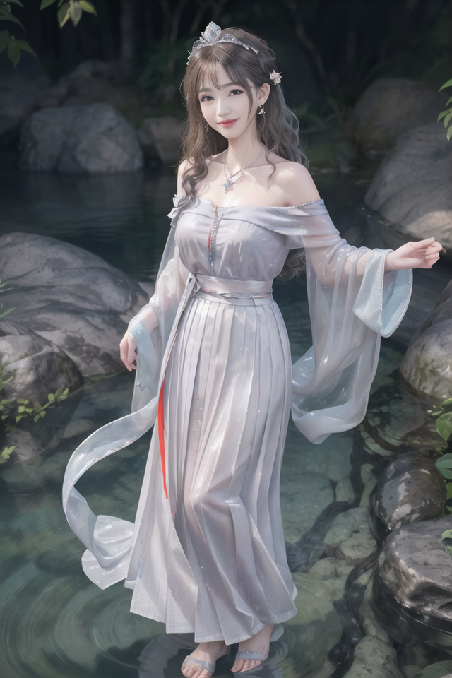 ai绘画-穿着汉服去玩水的美女
