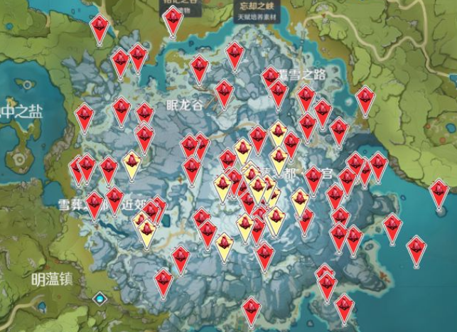 原神:龙脊雪山绯红玉髓的位置,绯红玉髓为升级忍冬之树主要材料