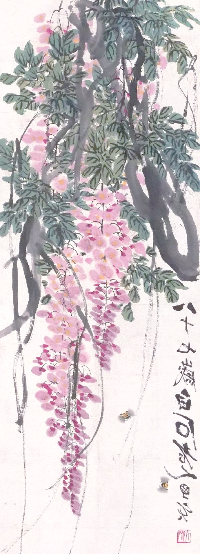齐白石笔下的紫藤花开,展现春天诗意的画卷