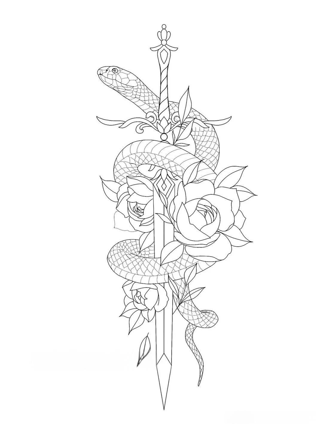 蛇纹素材手稿集:蛇花线条设计集锦