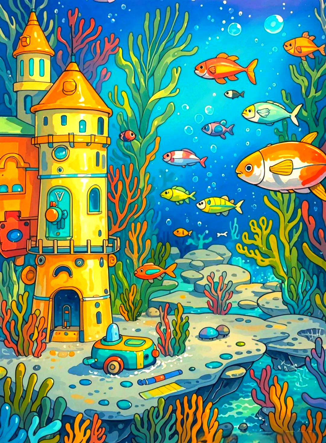 众多海底科幻儿童美术作品,展现未来海底世界的无限可能