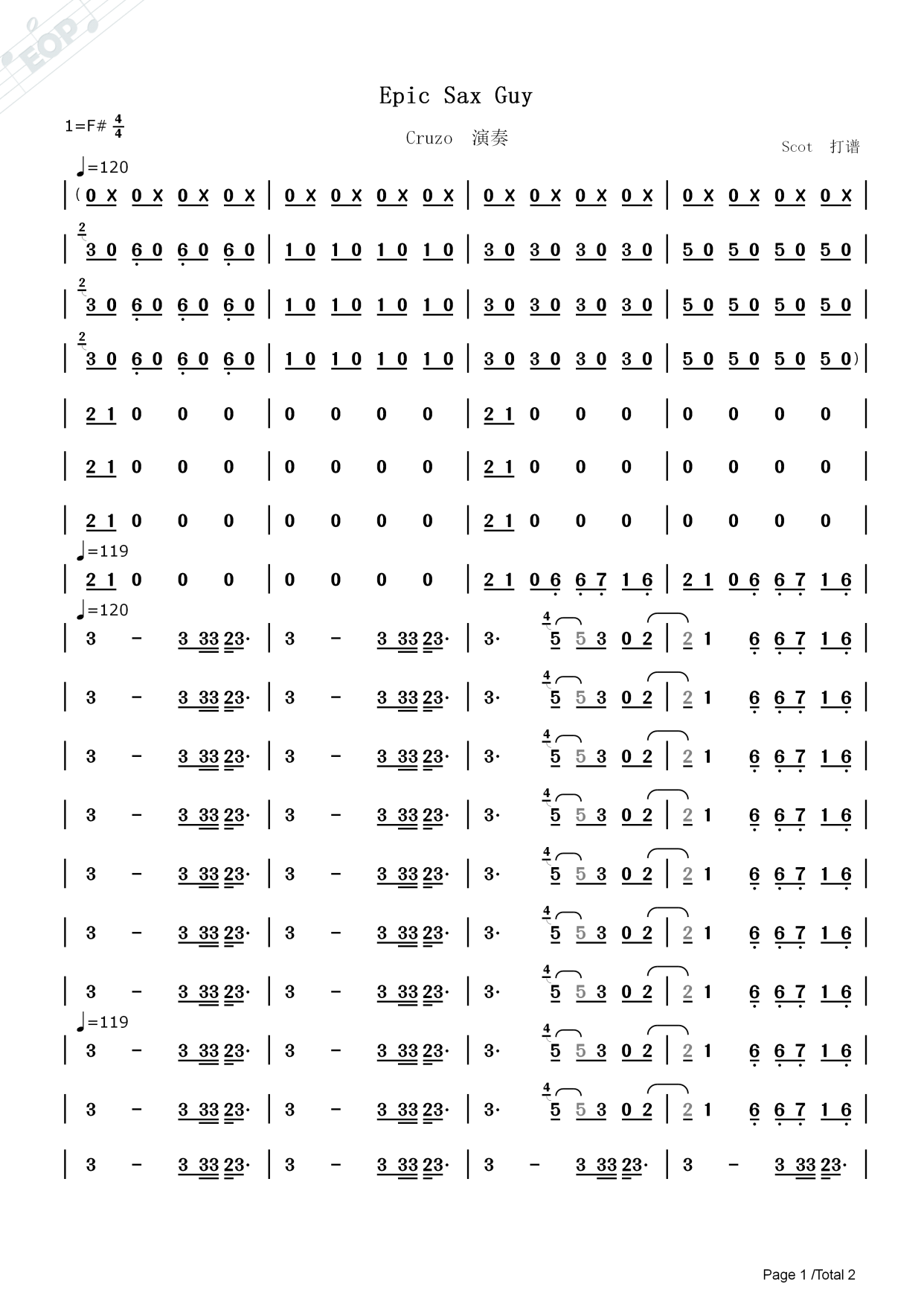 「萨克斯」epic sax guy(炉石传说斩杀神曲)_cruzo演奏动态简谱