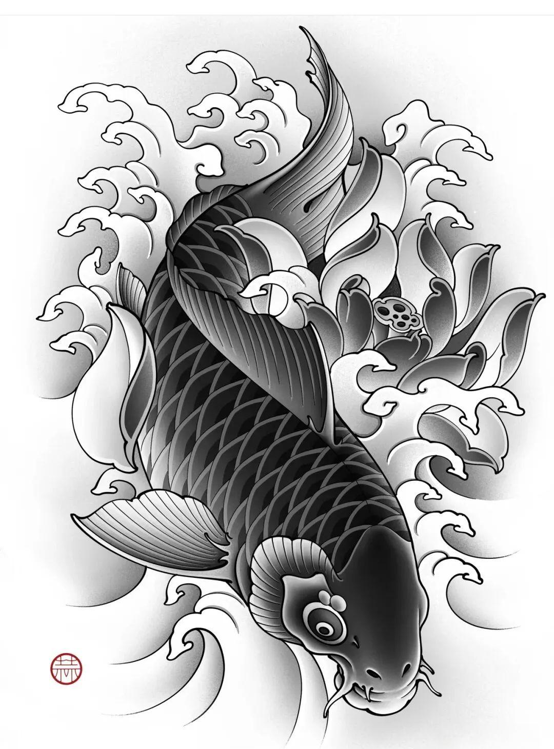 多种鱼纹身图案与素材分享
