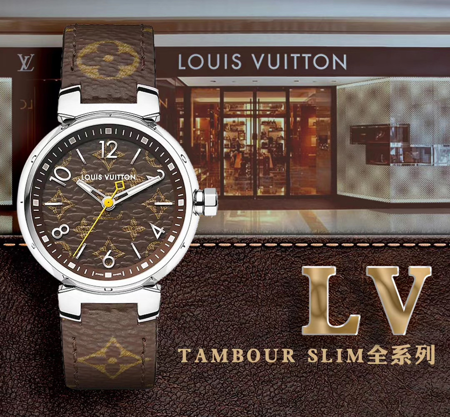 LV厂路易斯威登TAMBOUR SLIM系列 女士瑞士石英手表-第1张图片