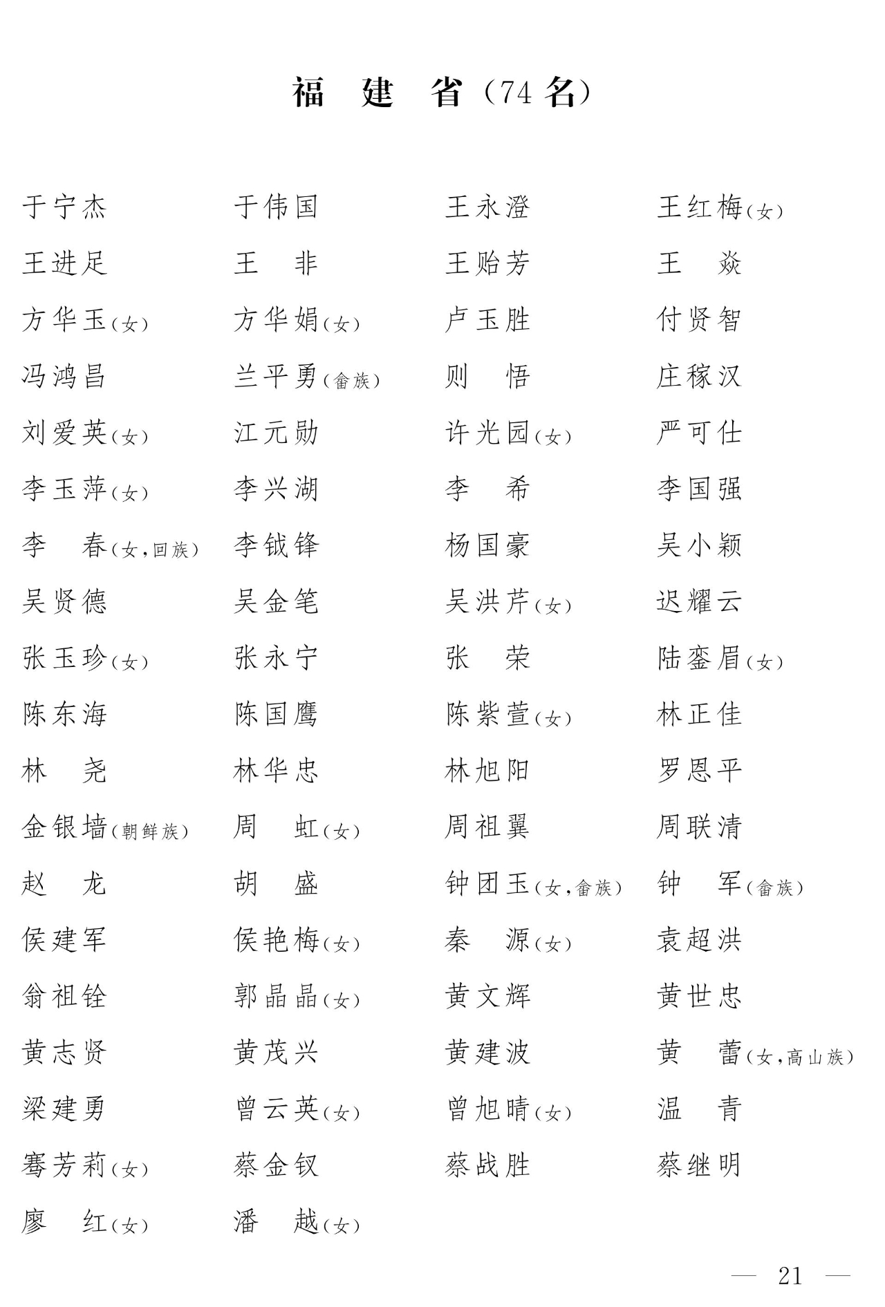 第十四届全国人民代表大会代表名单