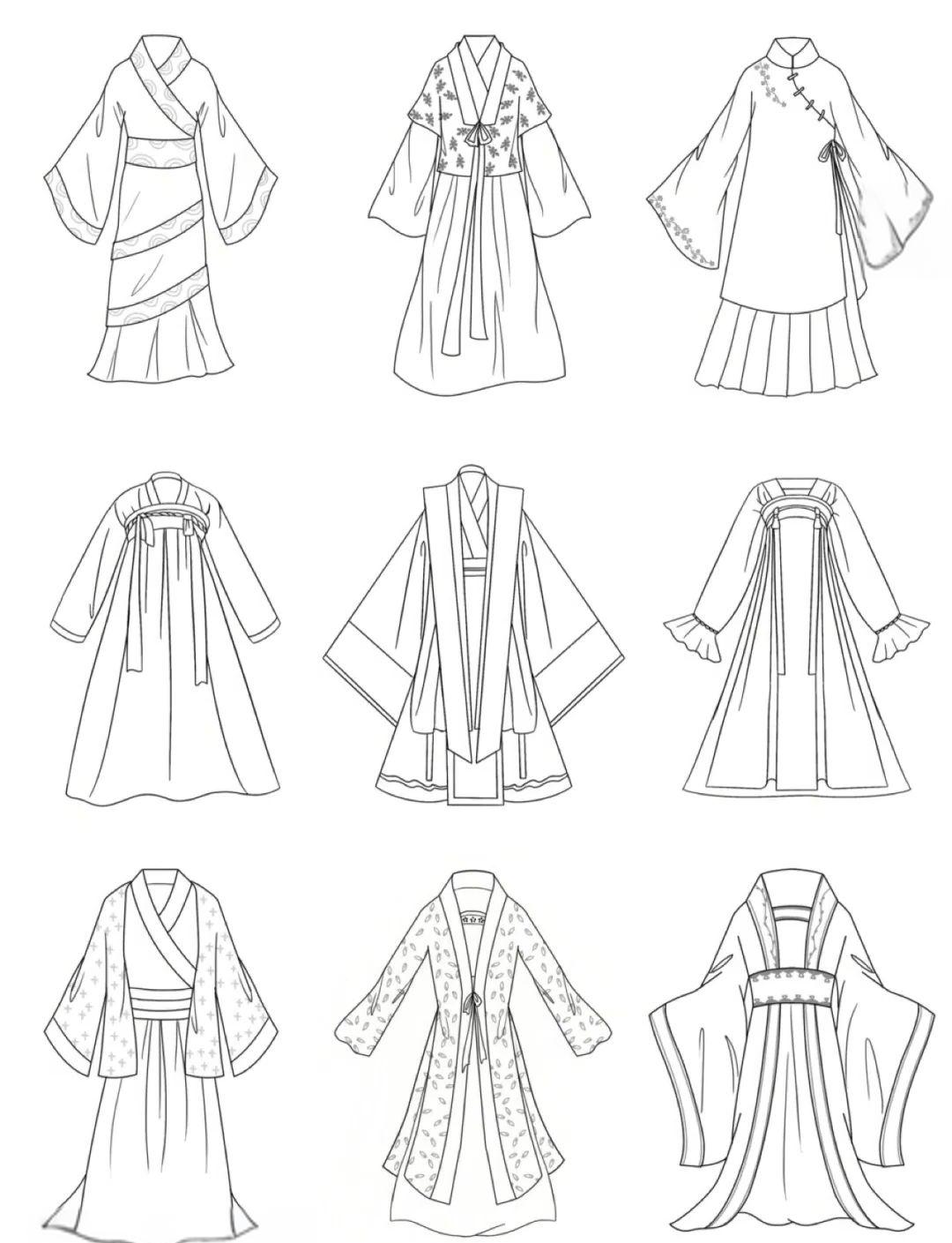 众多精致国风汉服款式图线稿,领略传统服饰魅力!