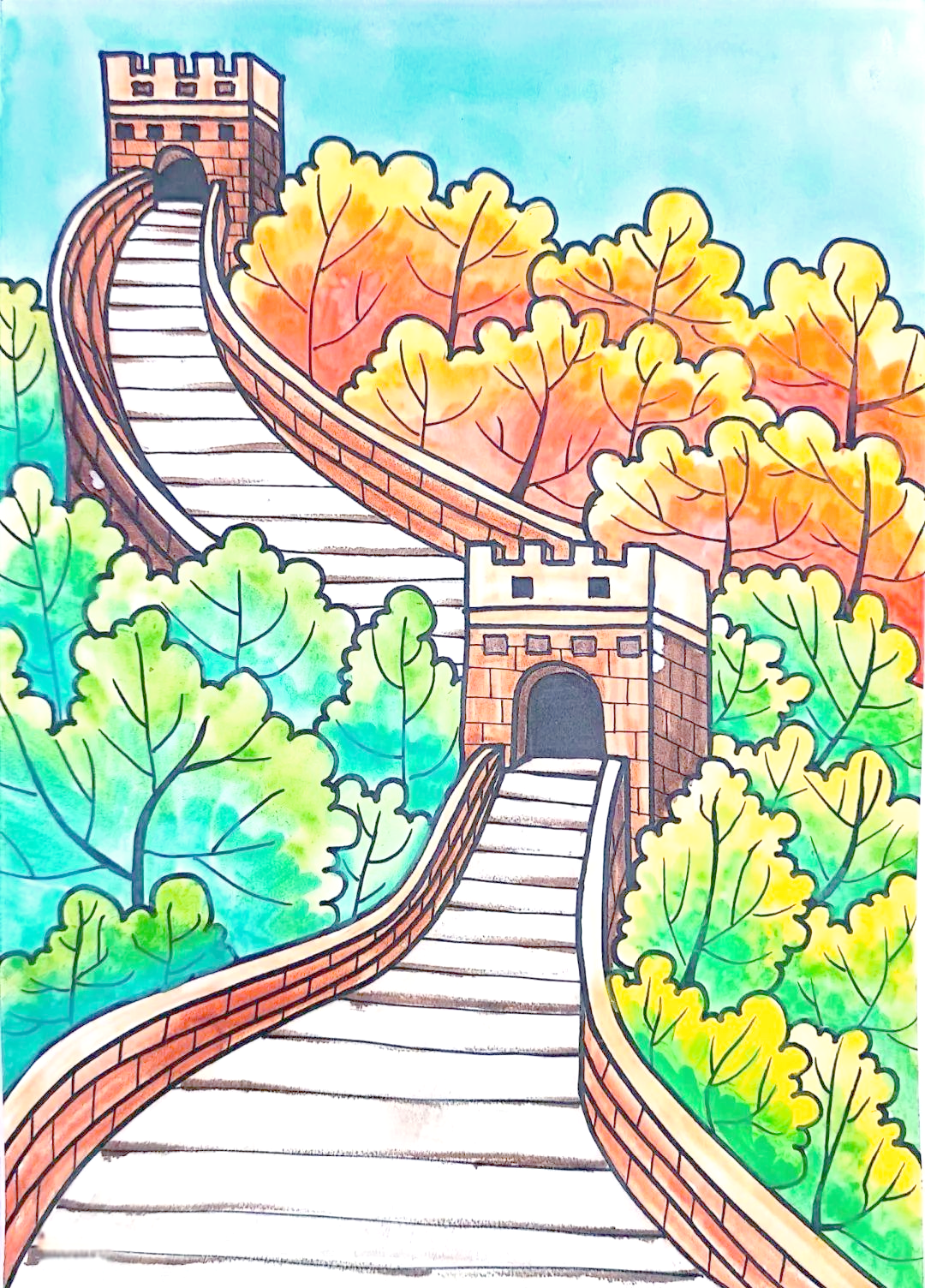 儿童眼中的长城:马克笔绘画的独特魅力