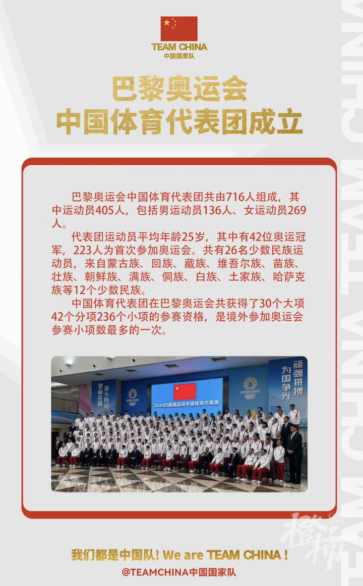 巴黎奥运会中国代表团成立,37名浙军出征巴黎!