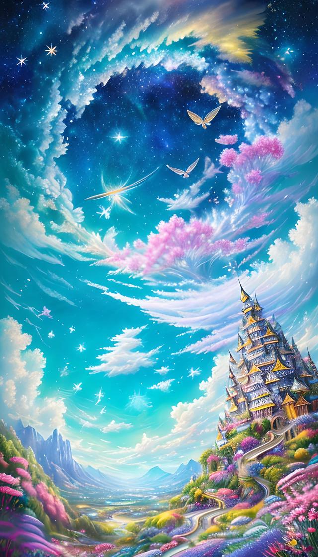 ai绘画,星空法下的绝美梦幻场景