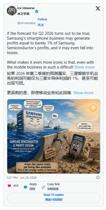 三星手机业务盈利下滑 季度利润仅为半导体的1%
