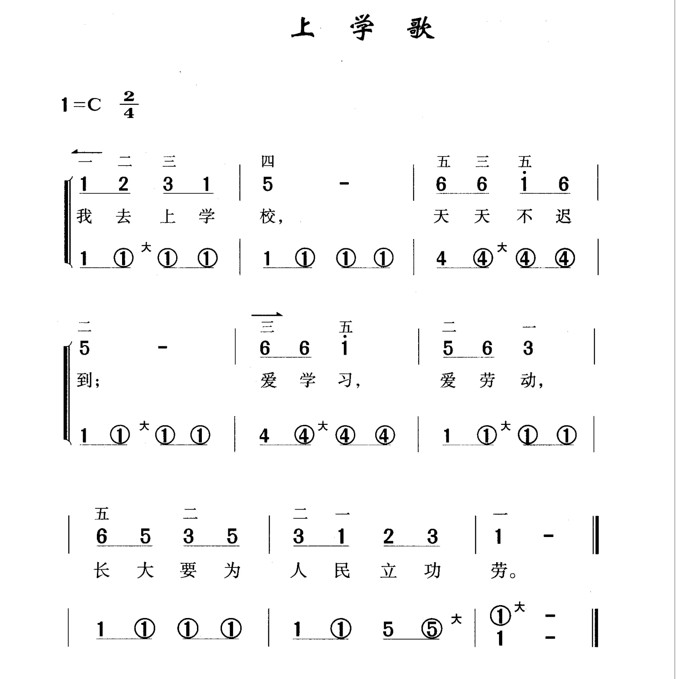 上学歌简谱左手指法图片