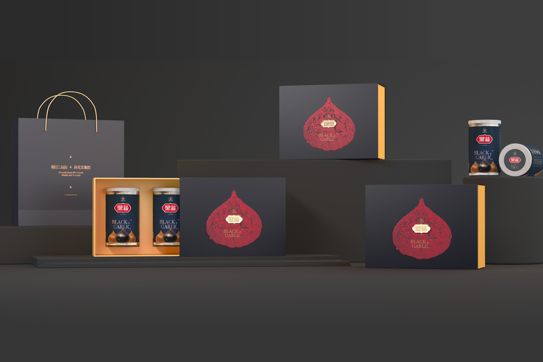 黑金搭配的健康食品黑蒜包装盒