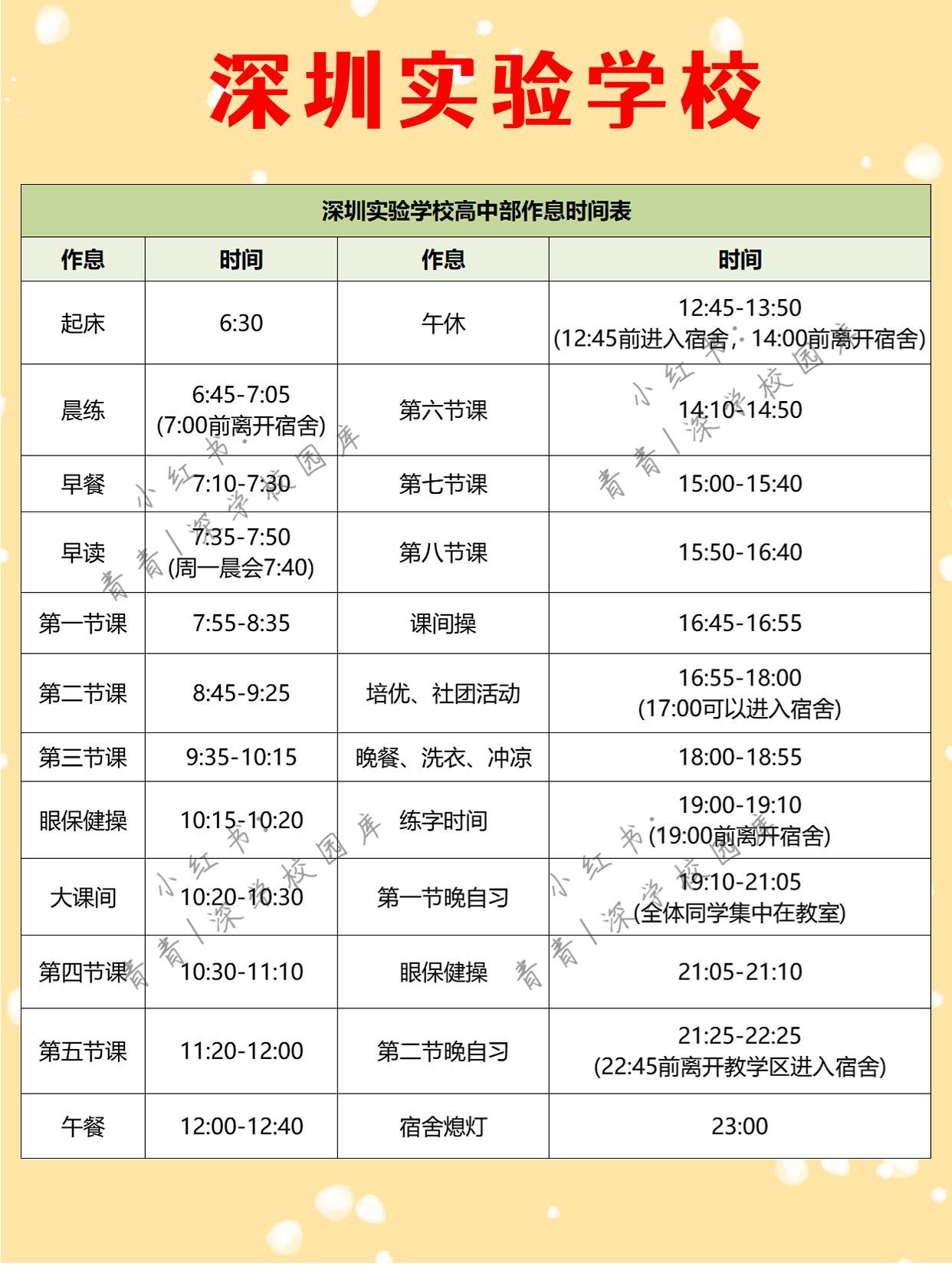 深圳"四大高中"作息时间表曝光!