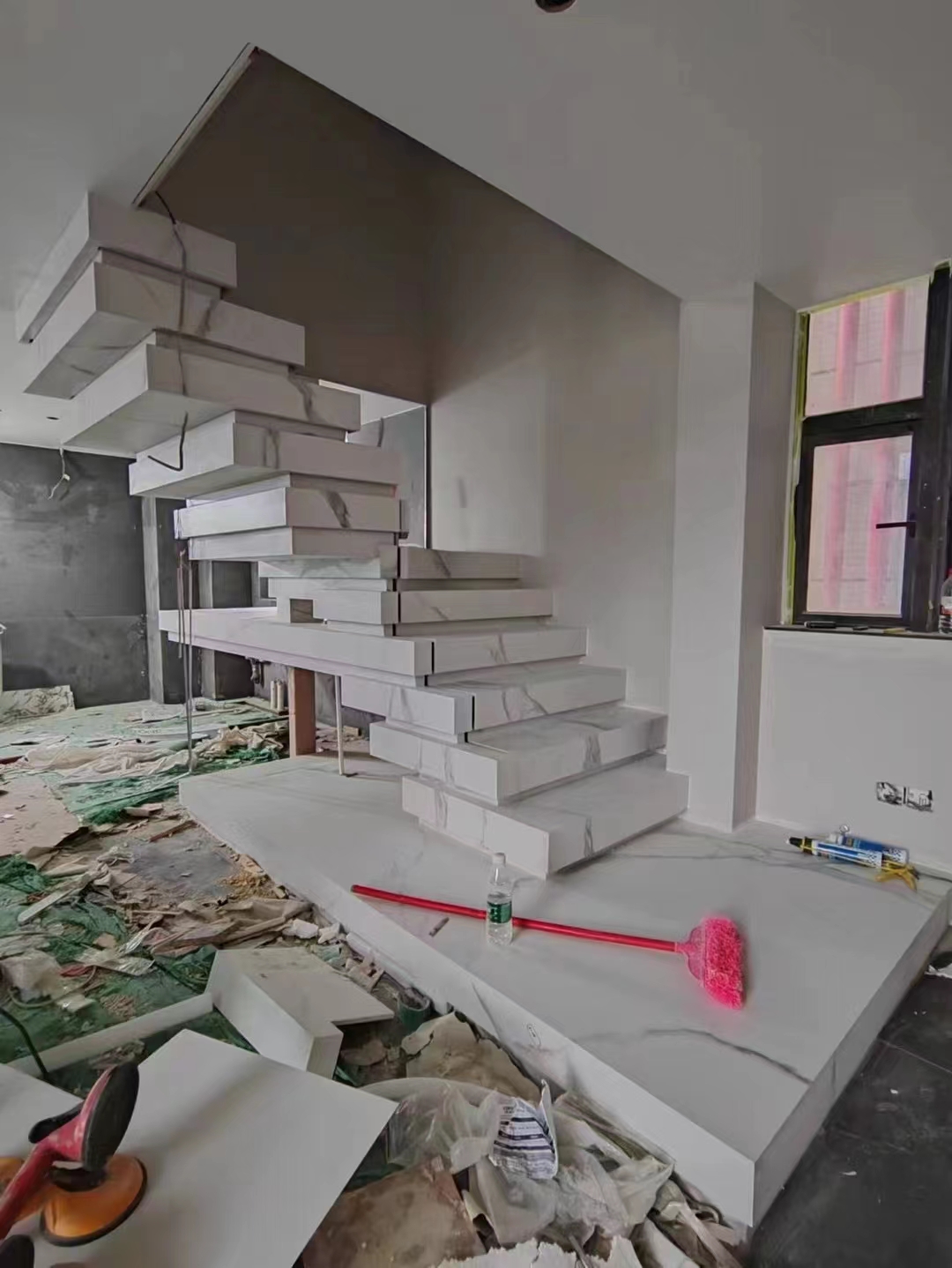 上海岩板全屋整装网红岩板悬浮楼梯效果展示上海邦大岩板批发加工