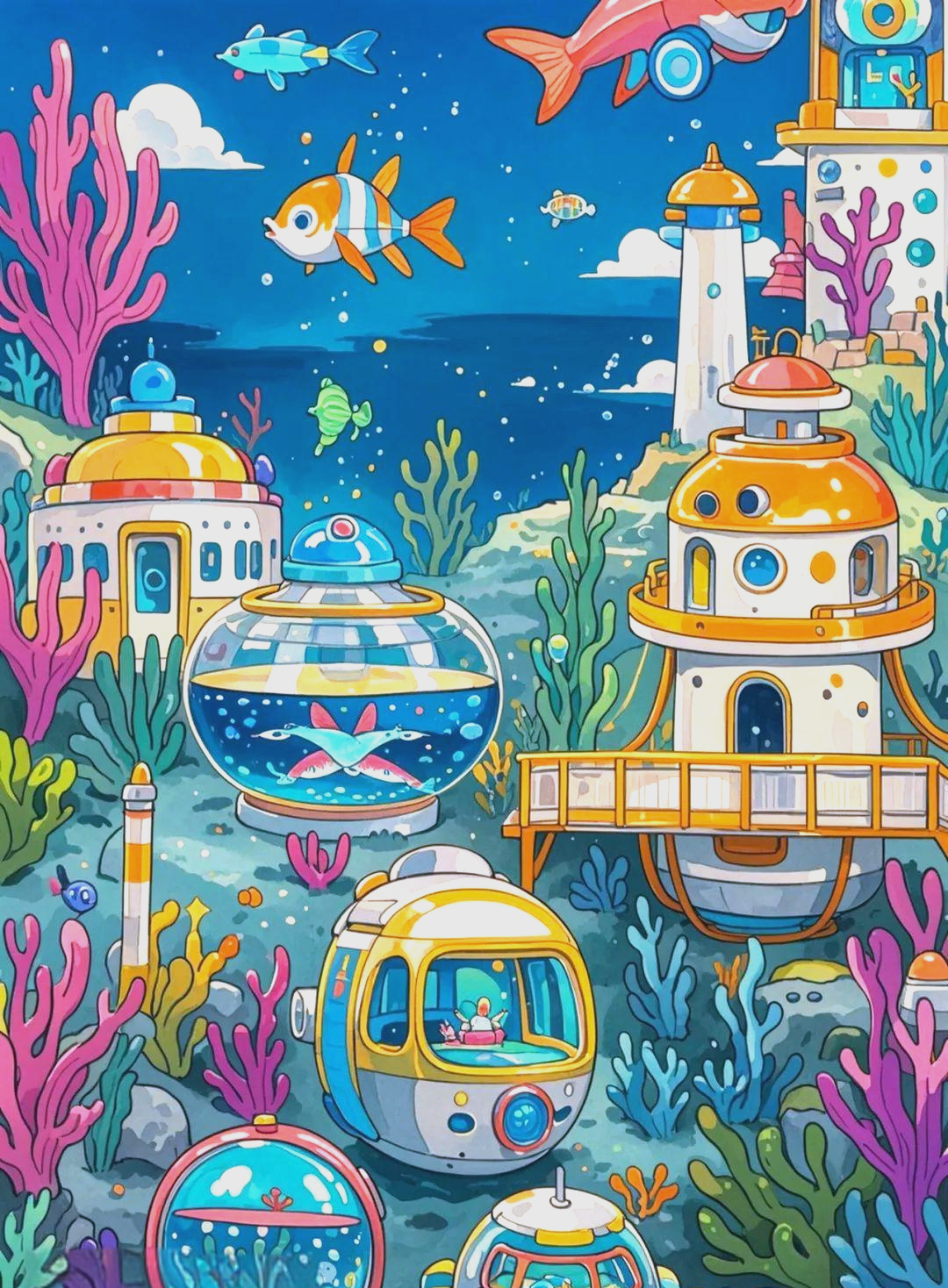 探索未来海底世界:一幅融合海洋与科技的超棒科幻画作