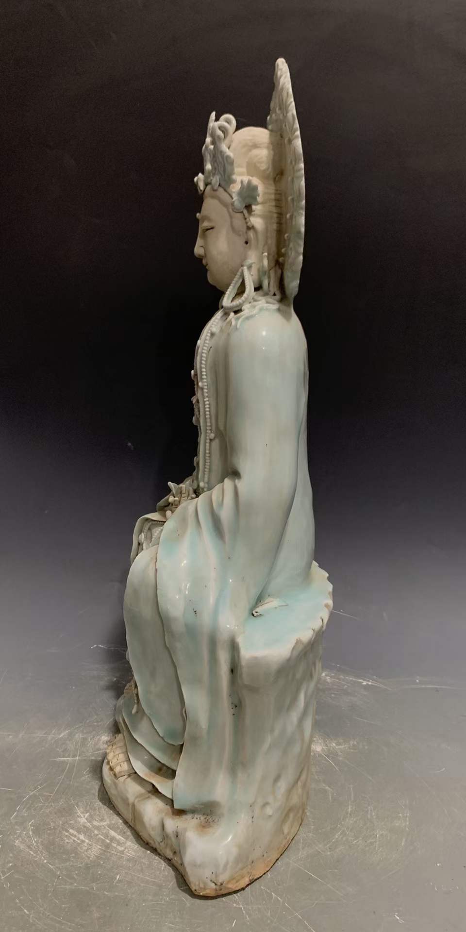 湖田窑影青釉佛像摆件「旧藏」高57.5cm底径长33.5cm