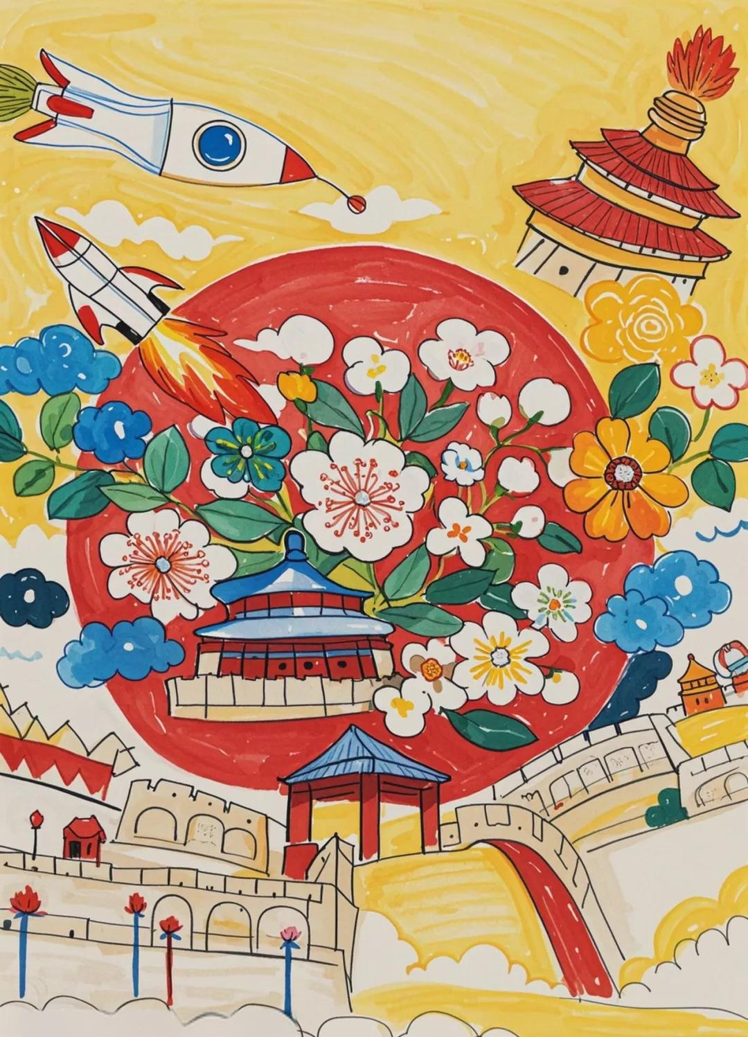 童心向党,红色主题绘画与手抄报素材精选,国庆节庆祝必备!