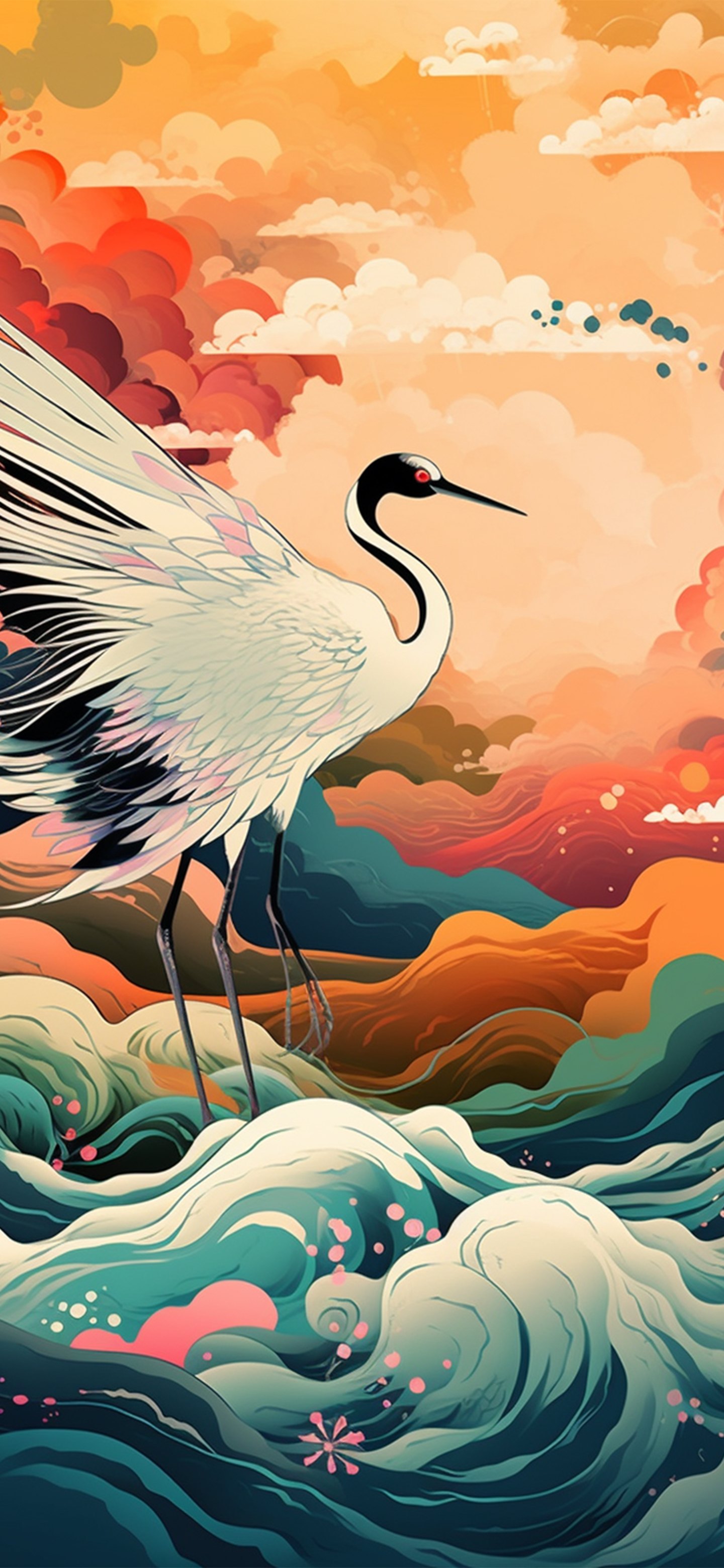 国风瑞兽壁纸,仙鹤与鹿寓意长寿和繁荣昌盛