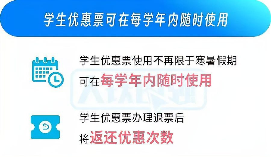 学生优惠票可全年随时使用，退票后返还剩余优惠次数