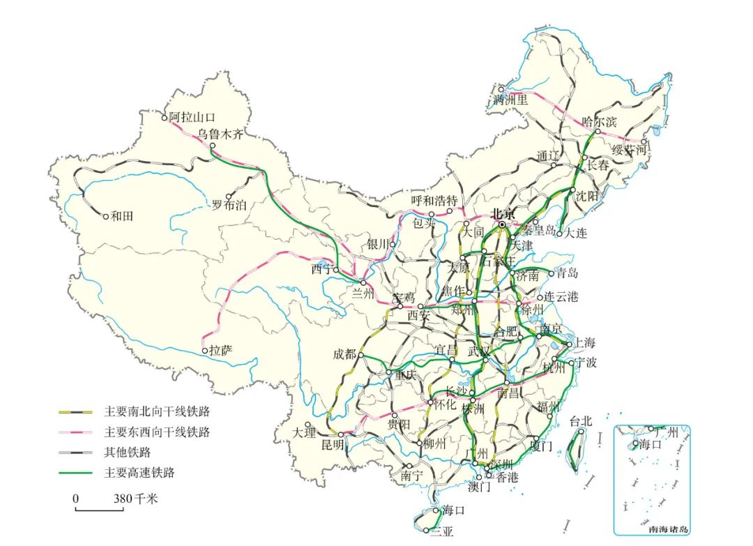 中国主要铁路干线分布图概览