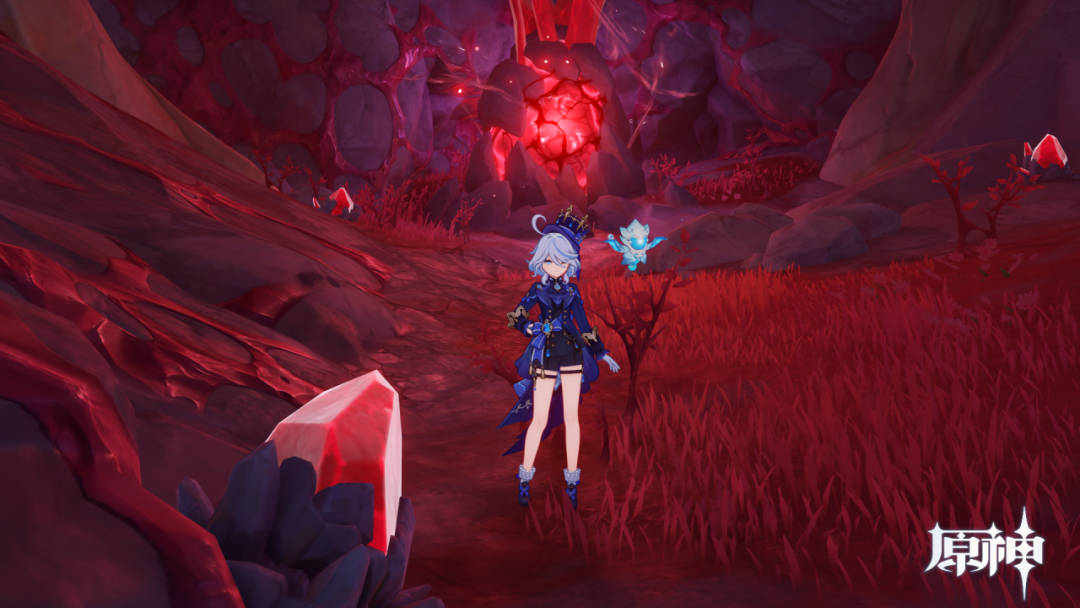 图16 《原神》中的游戏人物和"深赤之石"图17 《原神》中的"深赤之石"