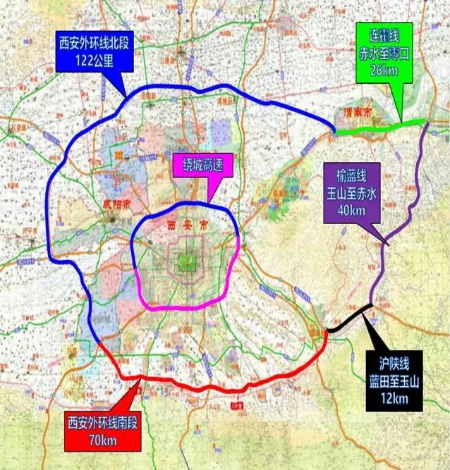 西安外环高速公路(南段)路线方案图2月11日,西安外环高速南段(高新段)