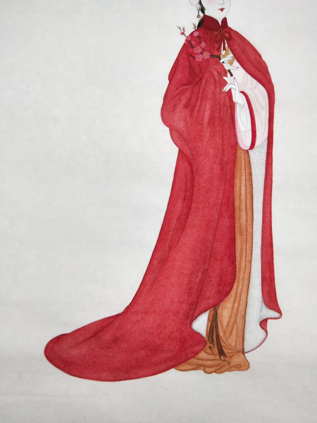 红梅绽雪图(黄丽燕国画仕女图踏雪寻梅赏梅)