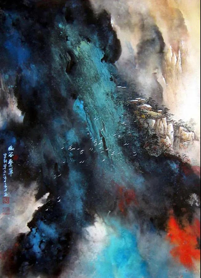 国画欣赏,"川江金晖"一组泼彩山水画!